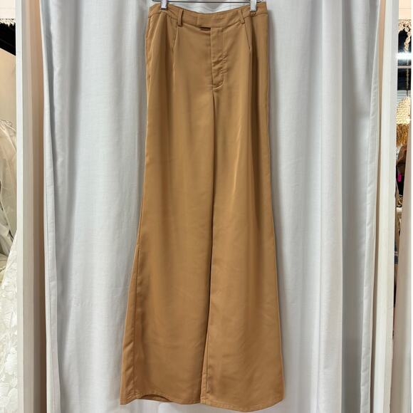 Pretty Lavish Jamie Crop Tie Knot Blouse & Wide Leg Trouser Pants Set Tan US 4 - Picture 11 of 15